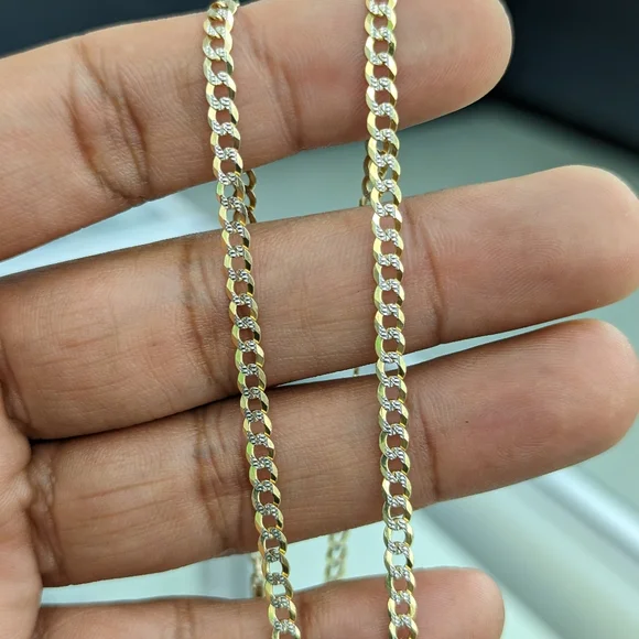 10kt Real Solid Gold Cuban Diamond Cut Chain 3.6mm 22 inch - Picture 6 of 12